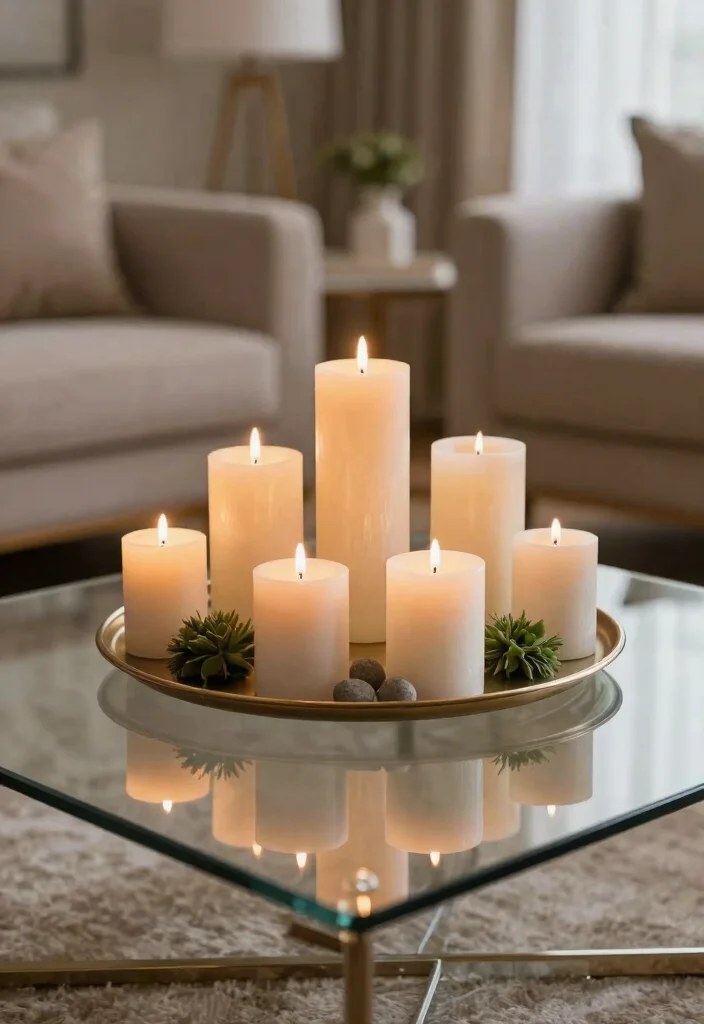 16 Glass Coffee Table Decor Living Room Ideas Light Elegant Style - 6. A Touch of Elegance with Candles 1