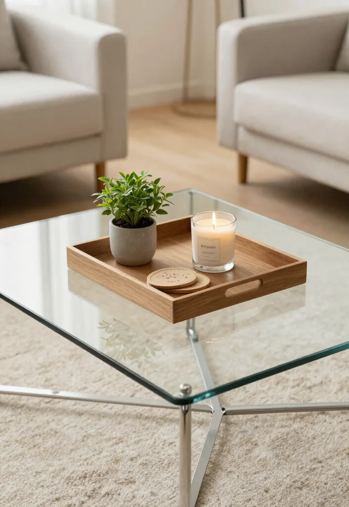 16 Glass Coffee Table Decor Living Room Ideas Light Elegant Style - 8. Chic Tray Arrangement 1