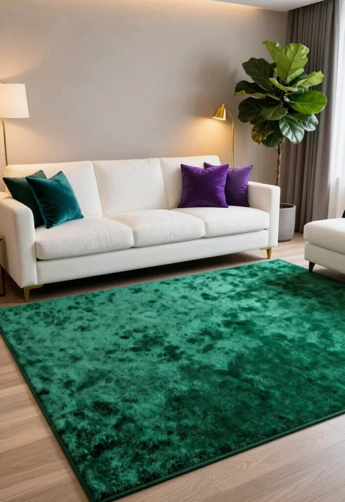 16 Green Rug Living Room Ideas: Fresh Natural Accent - 1. Vibrant Emerald Elegance 1