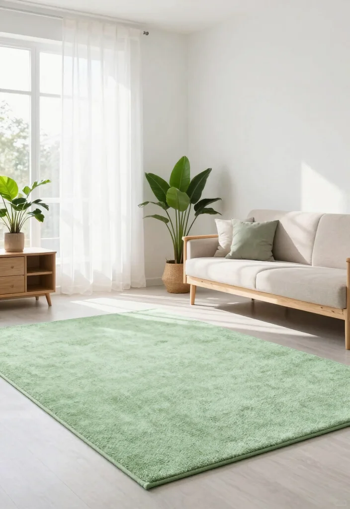 16 Green Rug Living Room Ideas: Fresh Natural Accent - 11. Bright and Airy Space 1