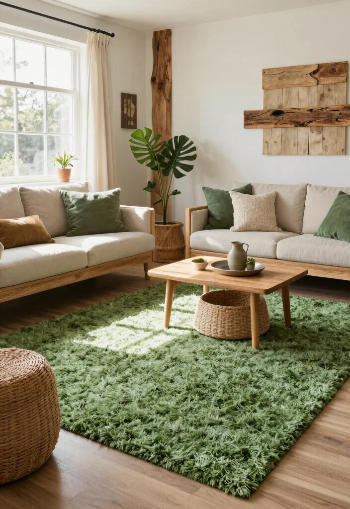 16 Green Rug Living Room Ideas: Fresh Natural Accent - 15. Eco-Friendly Materials 1