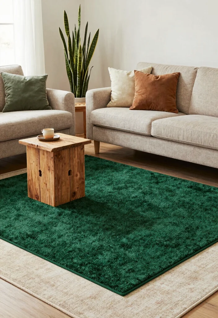 16 Green Rug Living Room Ideas: Fresh Natural Accent - 3. Deep Forest Inspiration 1