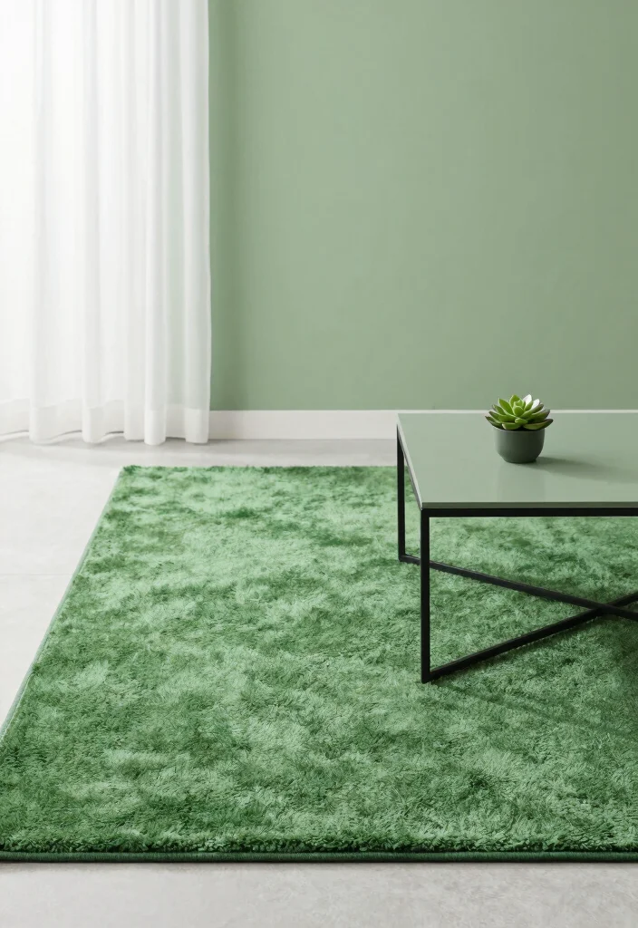 16 Green Rug Living Room Ideas: Fresh Natural Accent - 5. Minimalist Green Accents 1