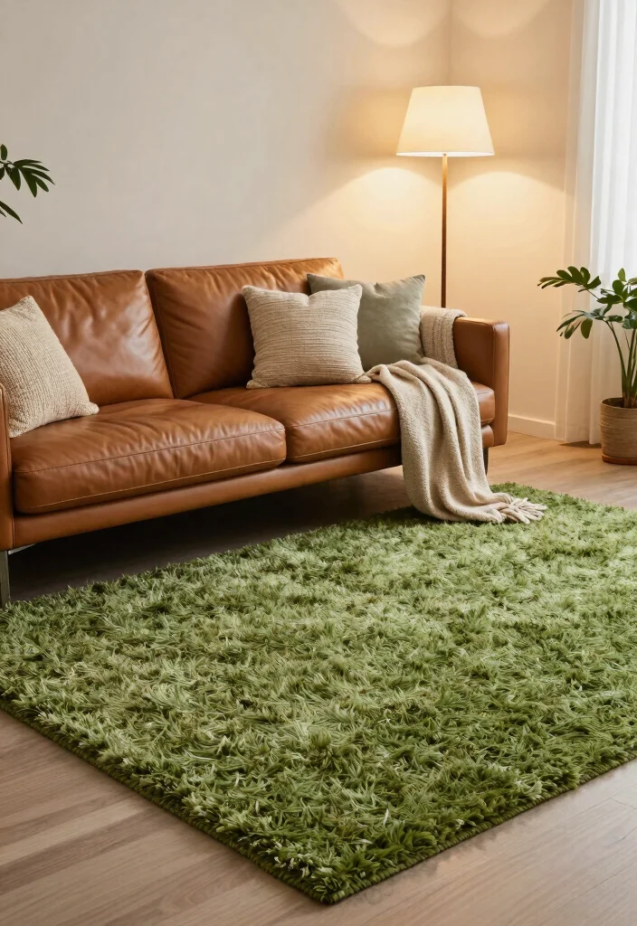 16 Green Rug Living Room Ideas: Fresh Natural Accent - 6. Nature-Inspired Textures 1