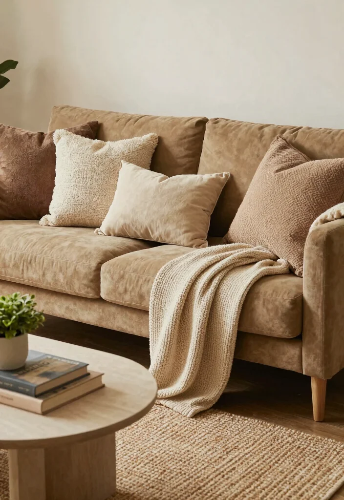 16 Khaki Sofa Living Room Ideas: Neutral Easy Styling - 1. Layered Textures for Depth 1