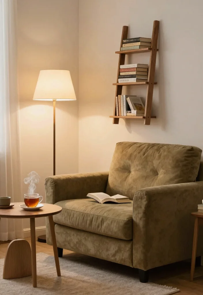 16 Khaki Sofa Living Room Ideas: Neutral Easy Styling - 11. Cozy Reading Nook 1