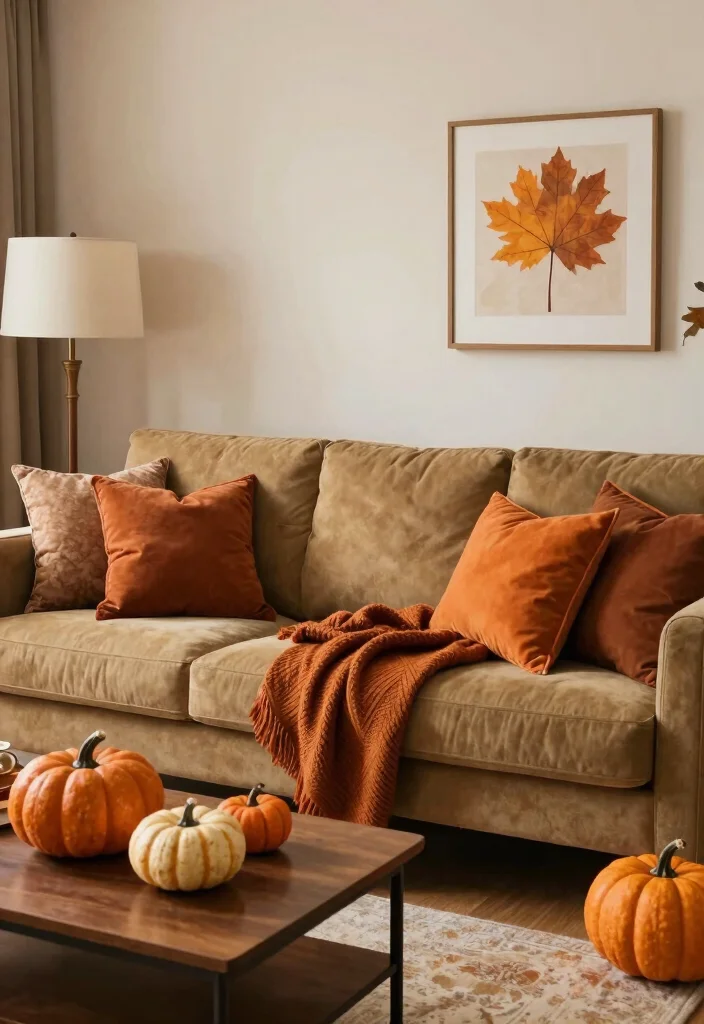 16 Khaki Sofa Living Room Ideas: Neutral Easy Styling - 13. Seasonal Decor Switch-Up 1