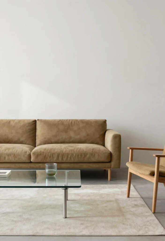 16 Khaki Sofa Living Room Ideas: Neutral Easy Styling - 3. Minimalist Furniture Choices 1