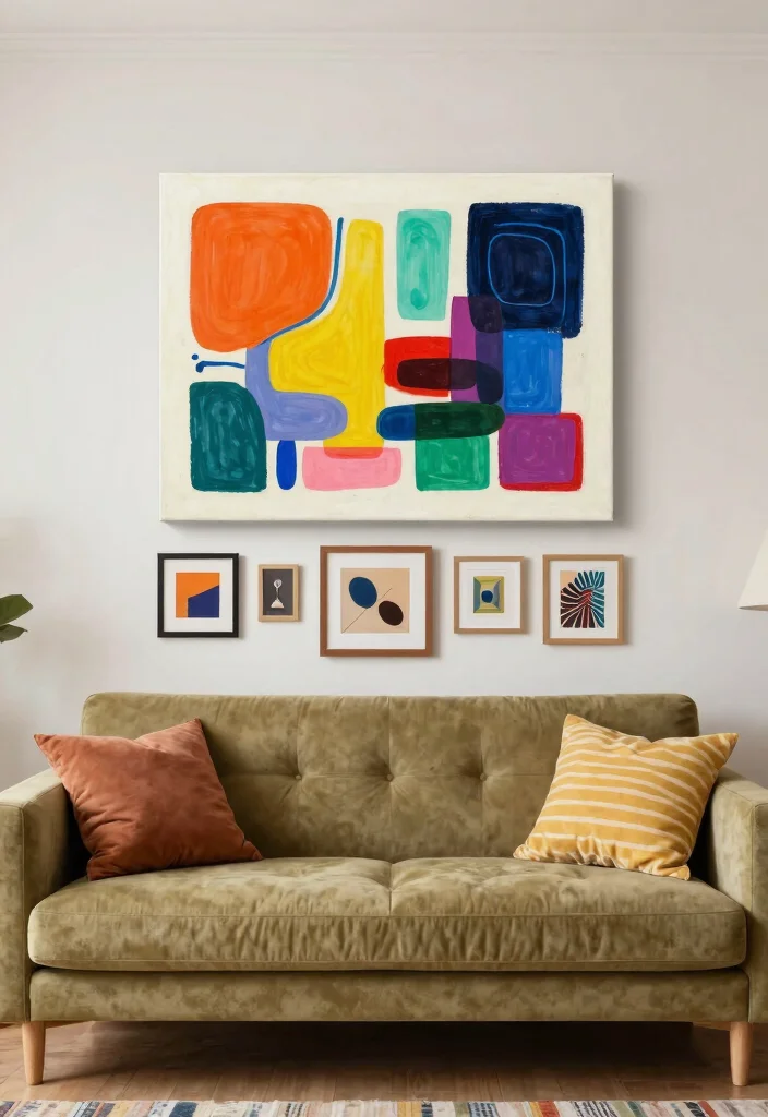 16 Khaki Sofa Living Room Ideas: Neutral Easy Styling - 5. Bold Artwork as a Focal Point 1