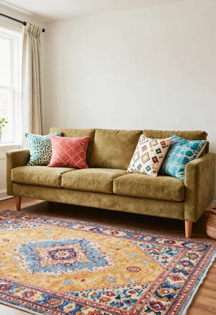 16 Khaki Sofa Living Room Ideas: Neutral Easy Styling - 9. Playful Patterns and Prints 1