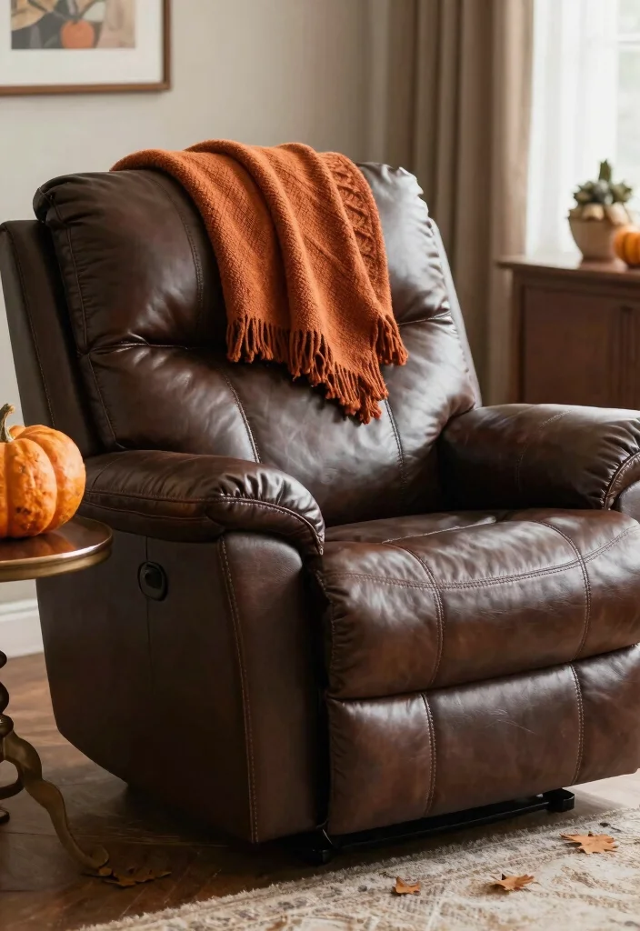 16 Leather Recliner Living Room Decor Ideas: Comfort Meets Style - 13. Seasonal Styling 1