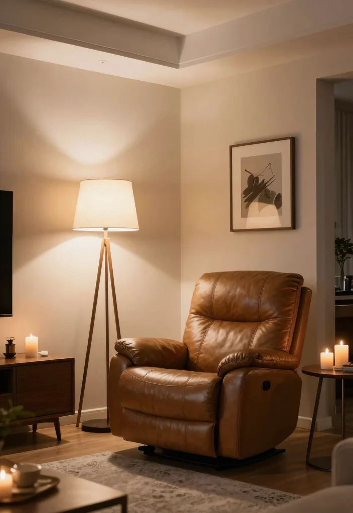 16 Leather Recliner Living Room Decor Ideas: Comfort Meets Style - 6. Layered Lighting 1