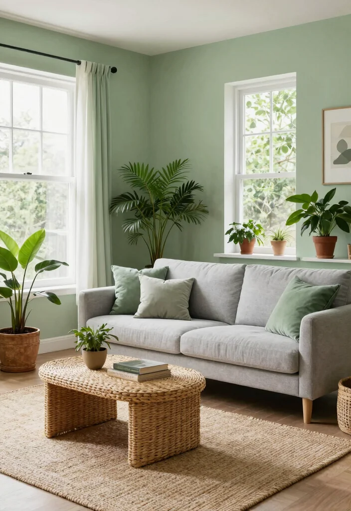 16 Light Wall Colors for Living Room Ideas: Bright Open Feel - 5. Soft Sage: Nature-Inspired Elegance 1