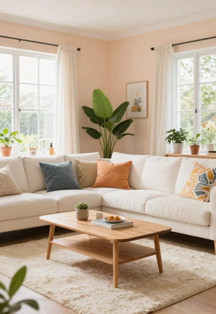 16 Light Wall Colors for Living Room Ideas: Bright Open Feel - 6. Light Peach: Warmth with a Hint of Color 1