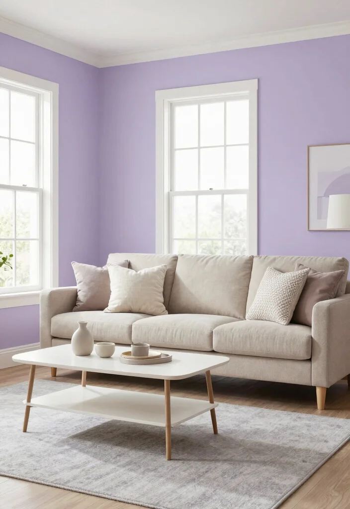 16 Light Wall Colors for Living Room Ideas: Bright Open Feel - 7. Soft Lavender: A Touch of Serenity 1