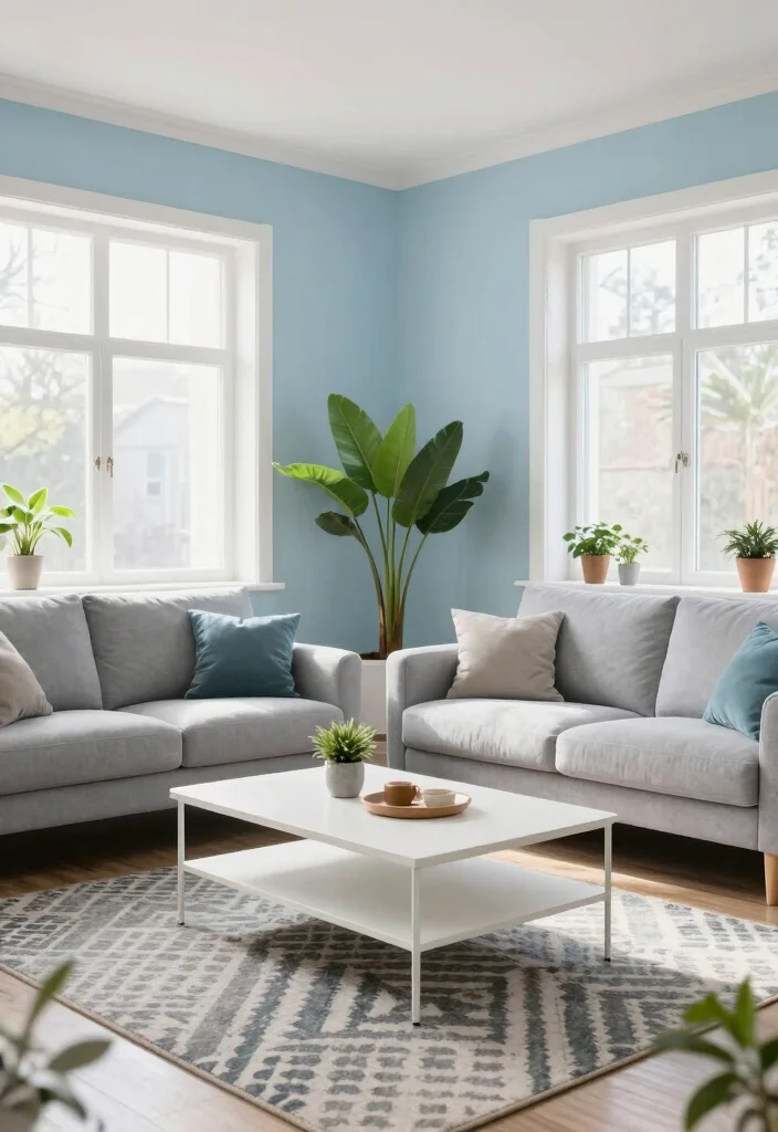 16 Light Wall Colors for Living Room Ideas: Bright Open Feel - 9. Ice Blue: Cool and Crisp 1