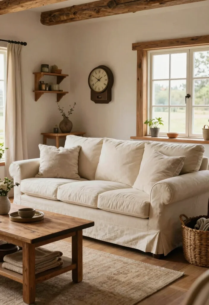 16 Low Sofa Living Room Ideas for a Relaxed Modern Vibe - 10. Farmhouse Charm 1