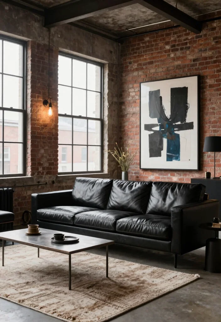 16 Low Sofa Living Room Ideas for a Relaxed Modern Vibe - 4. Industrial Edge 1