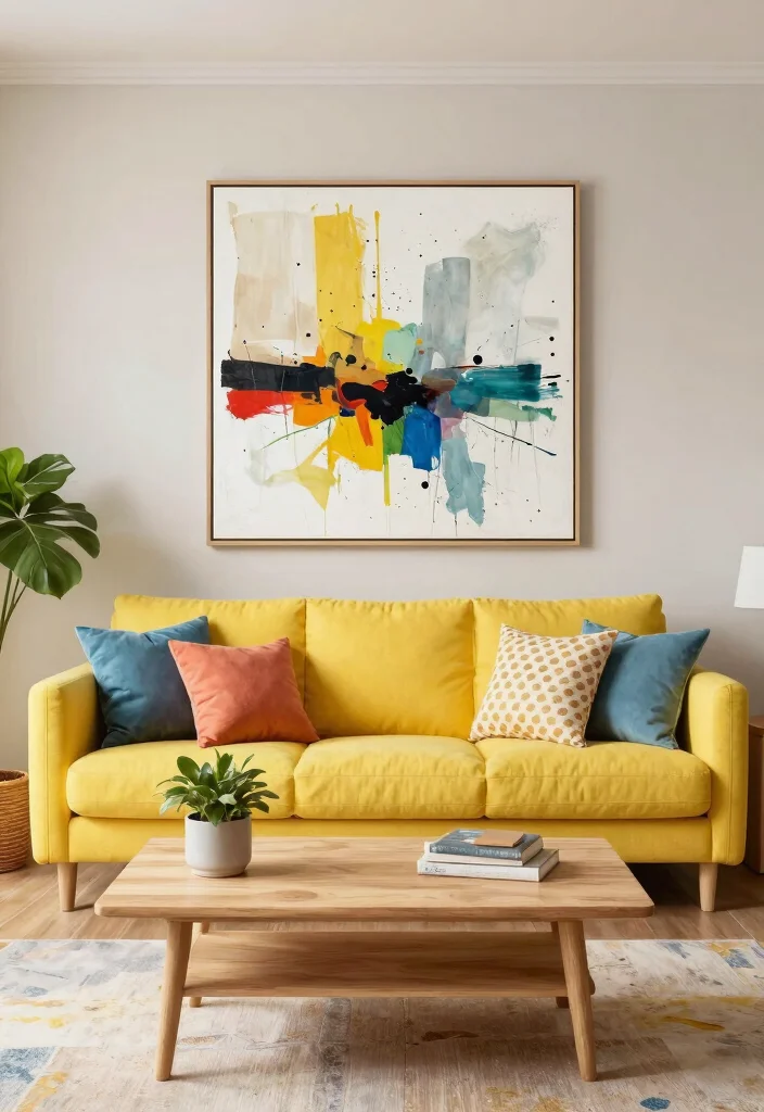 16 Low Sofa Living Room Ideas for a Relaxed Modern Vibe - 6. Color Pop Fun 1