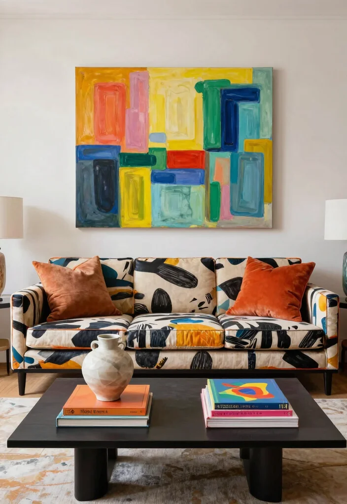 16 Low Sofa Living Room Ideas for a Relaxed Modern Vibe - 9. Artistic Flair 1