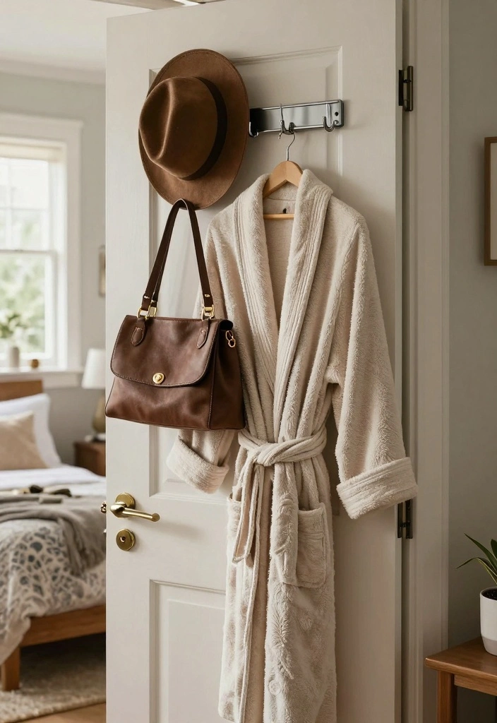 16 No Dresser Bedroom Ideas: Clever Storage Alternatives - 10. Hooks on the Back of the Door 1