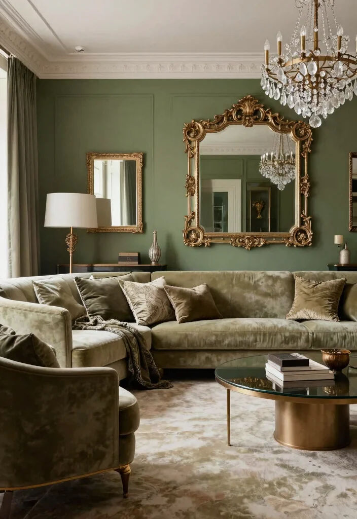 16 Olive Green Accent Wall Living Room Ideas Earthy Chic - 15. Elegant Sophistication 1