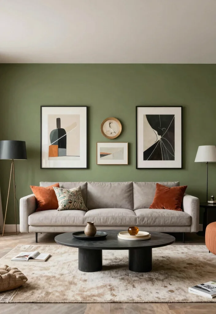 16 Olive Green Accent Wall Living Room Ideas Earthy Chic - 5. Modern Eclectic Style 1