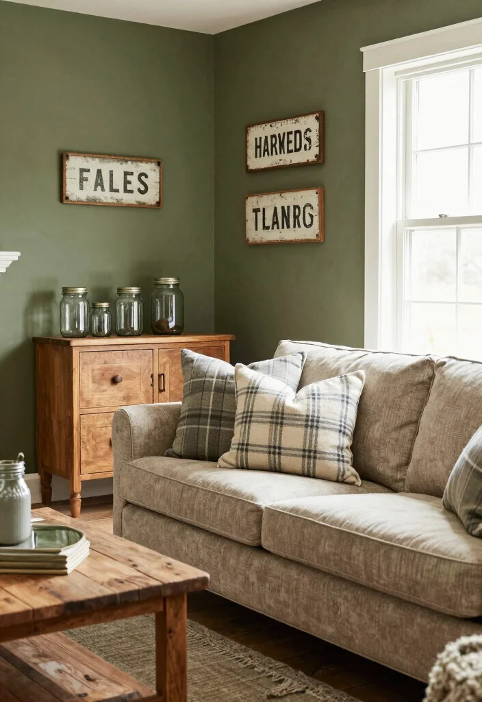 16 Olive Green Accent Wall Living Room Ideas Earthy Chic - 6. Farmhouse Chic 1