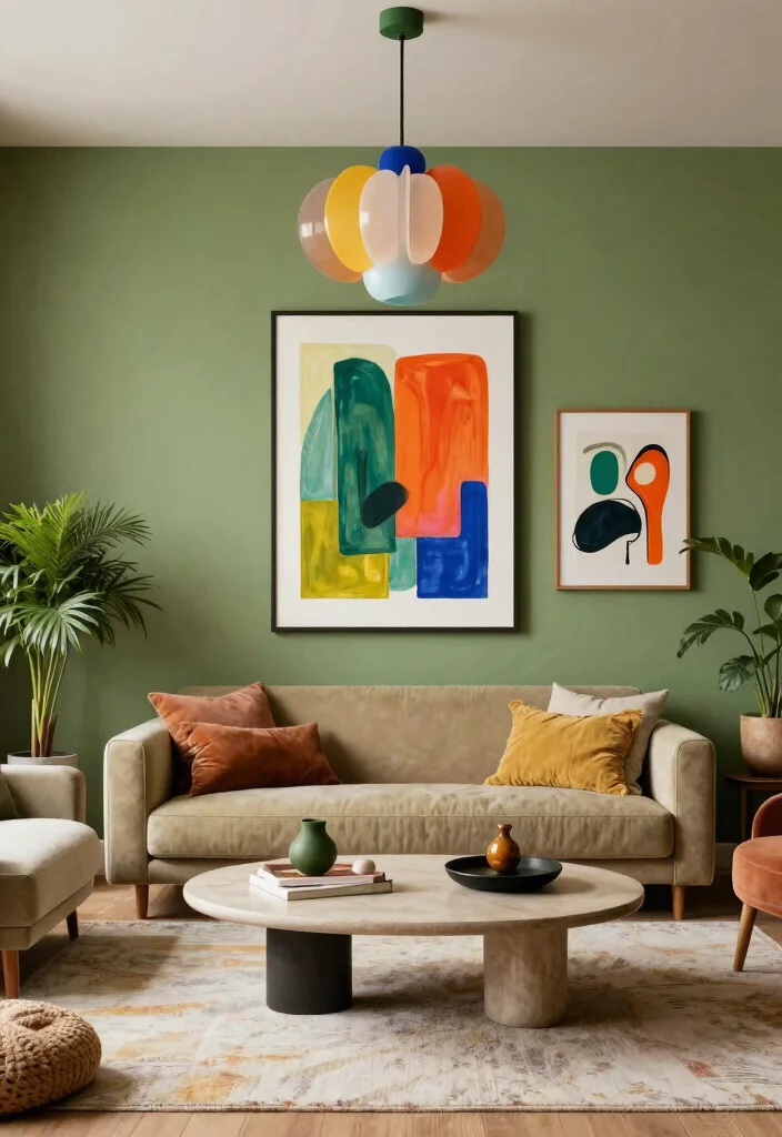 16 Olive Green Accent Wall Living Room Ideas Earthy Chic - 7. Artistic Flair 1