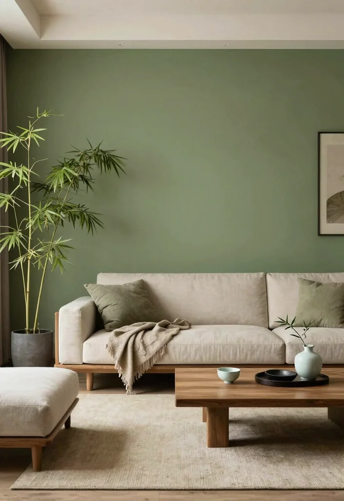 16 Olive Green Accent Wall Living Room Ideas Earthy Chic - 8. Asian-Inspired Serenity 1