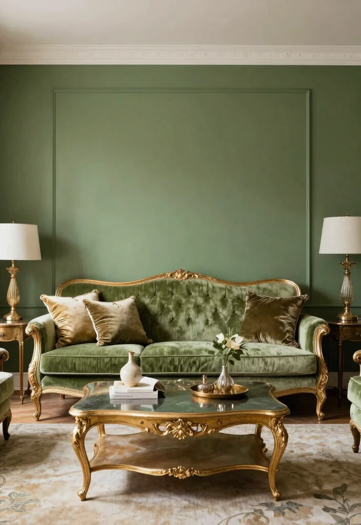 16 Olive Green Accent Wall Living Room Ideas Earthy Chic - 9. Vintage Glam 1