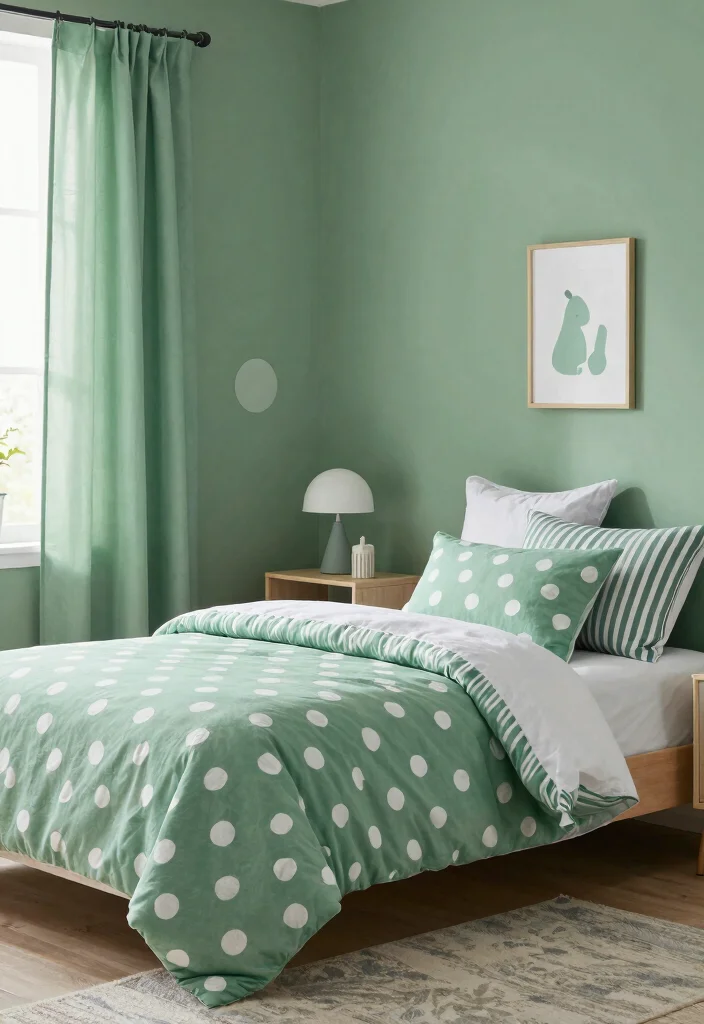 16 Sage Green Kids Bedroom Ideas for a Calm and Playful Style - 14. Incorporating Patterns 1