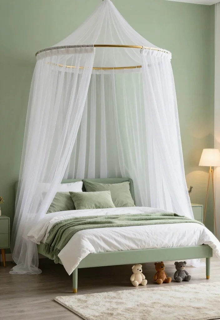 16 Sage Green Kids Bedroom Ideas for a Calm and Playful Style - 2. Sage Green Canopy Beds 1