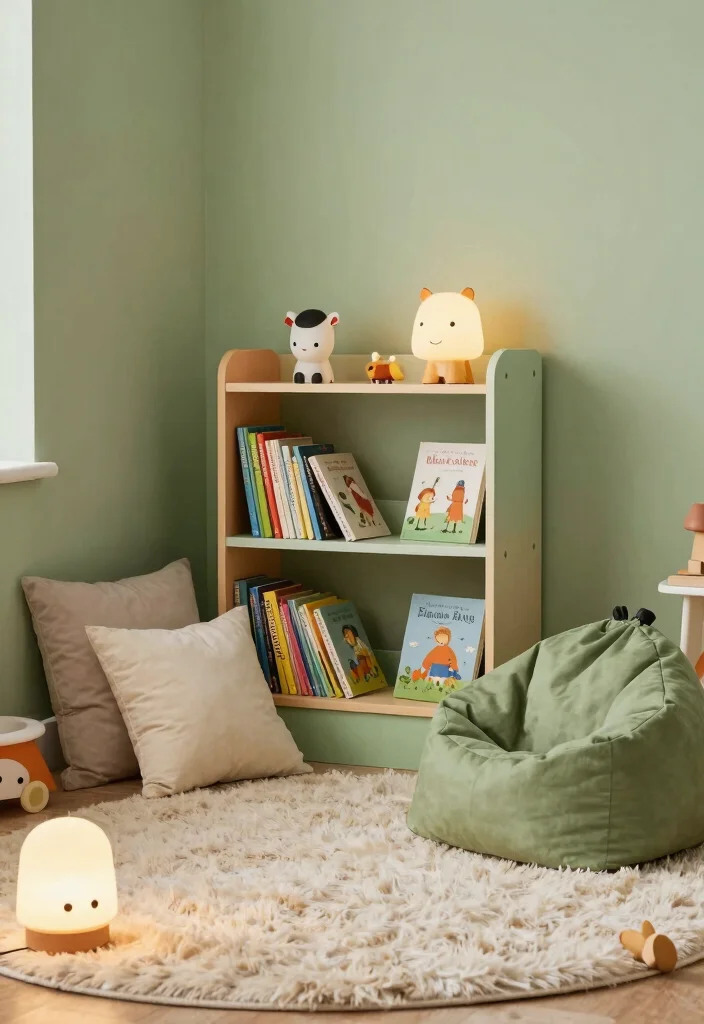 16 Sage Green Kids Bedroom Ideas for a Calm and Playful Style - 4. Cozy Reading Nook 1