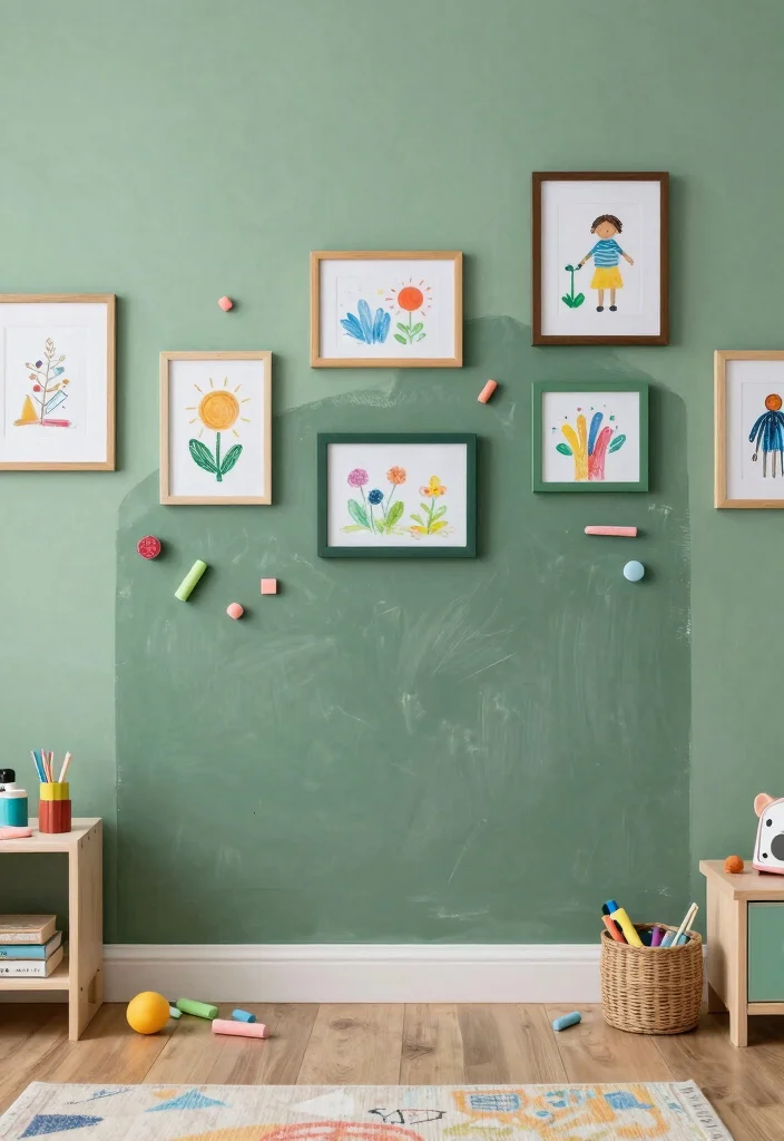 16 Sage Green Kids Bedroom Ideas for a Calm and Playful Style - 7. Interactive Wall Art 1