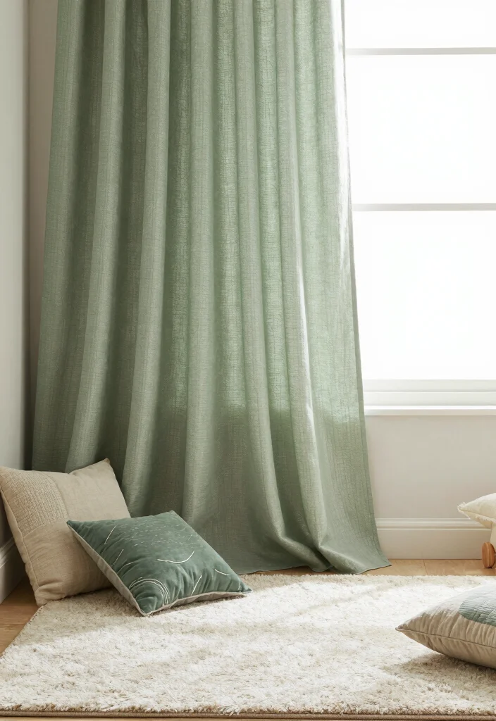 16 Sage Green Kids Bedroom Ideas for a Calm and Playful Style - 9. Multi-Layered Textiles 1