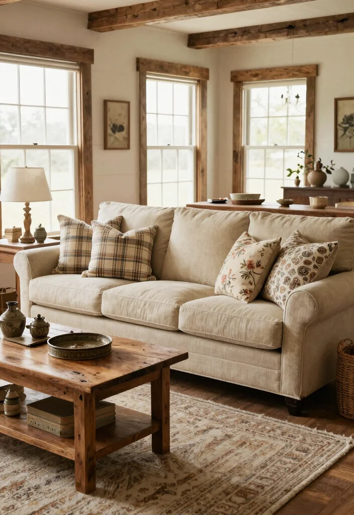16 Side Sofa for Living Room Ideas Flexible Seating - 14. Rustic Farmhouse Style 1