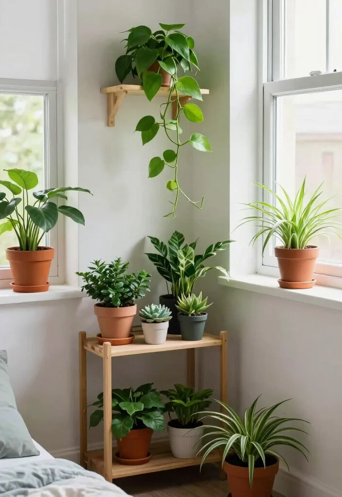 16 Small College Apartment Bedroom Ideas Cozy and Practical - 11. Go Green with Indoor Plants 1