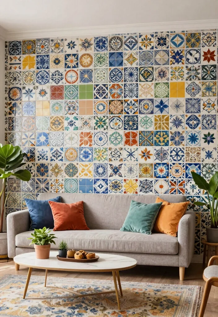 16 Tiled Walls Living Room Ideas: Durable & Stylish Finishes - 10. Unique Patterned Tiles 1