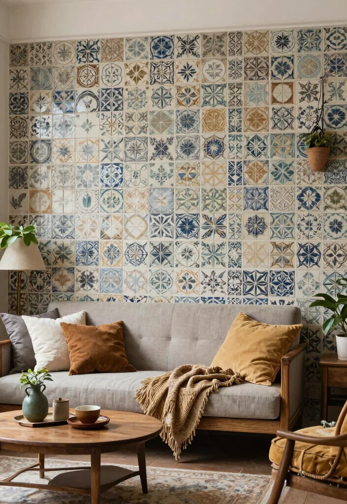 16 Tiled Walls Living Room Ideas: Durable & Stylish Finishes - 13. Vintage-Inspired Tiles 1