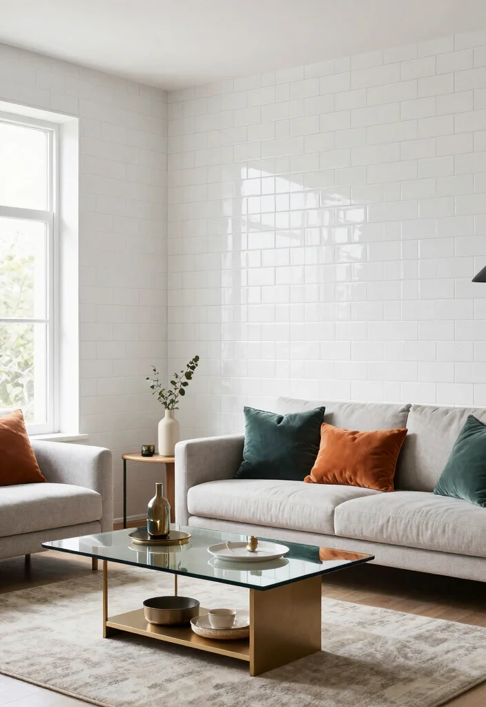 16 Tiled Walls Living Room Ideas: Durable & Stylish Finishes - 3. Elegant Subway Tiles 1