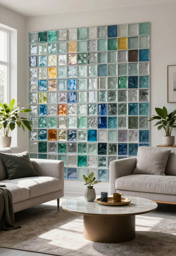 16 Tiled Walls Living Room Ideas: Durable & Stylish Finishes - 5. Eco-Friendly Glass Tiles 1