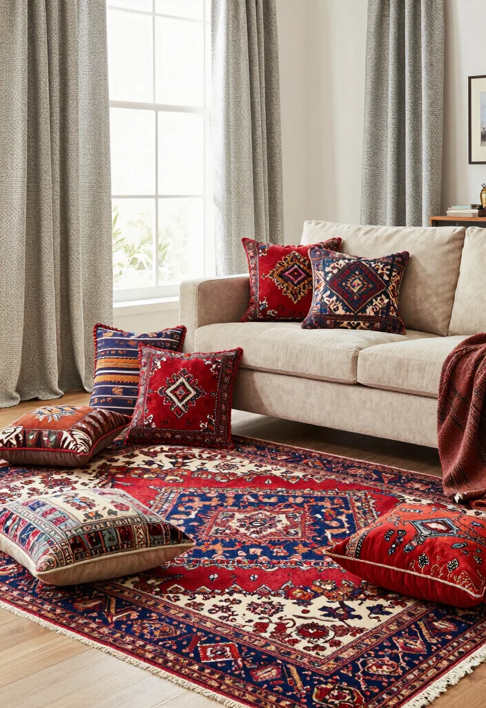 16 Traditional Rugs in Living Room Ideas for Classic Warmth - 10. Play with Layering Patterns 1