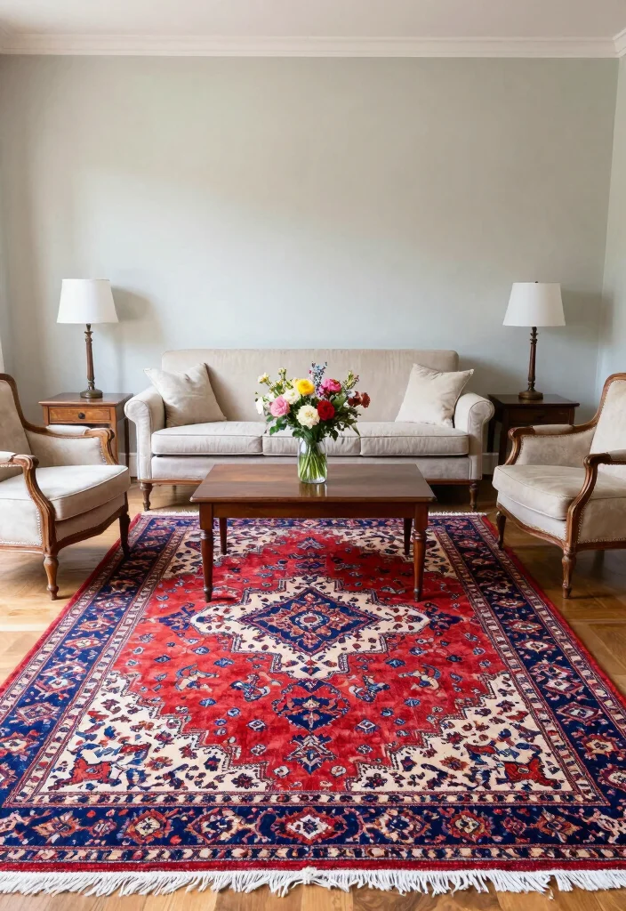 16 Traditional Rugs in Living Room Ideas for Classic Warmth - 2. Centerpiece of Elegance 1