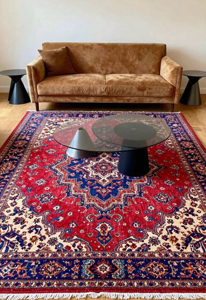 16 Traditional Rugs in Living Room Ideas for Classic Warmth - 7. Play with Scale 1