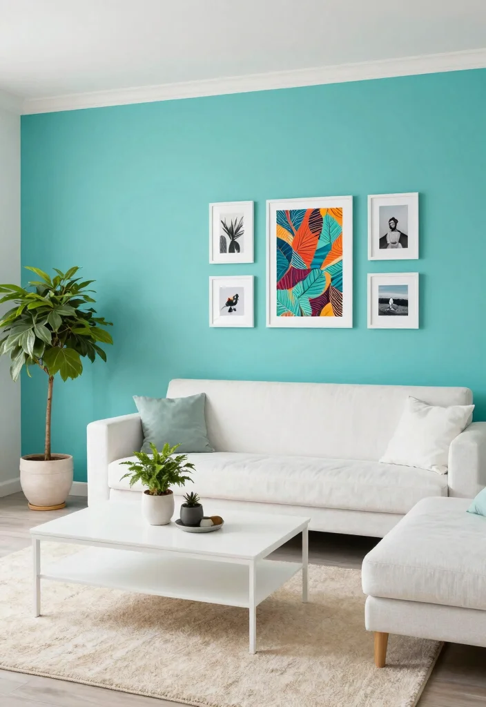 16 Turquoise Living Room Decor Ideas Fresh Vibrant Style - 1. Bold Turquoise Accent Wall 1