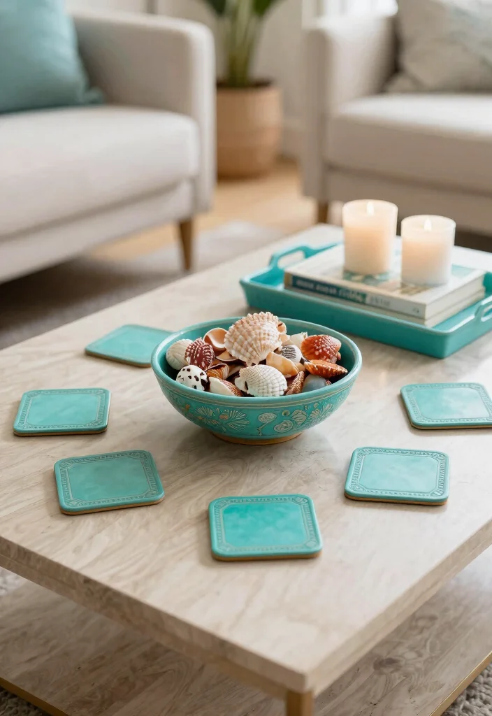16 Turquoise Living Room Decor Ideas Fresh Vibrant Style - 11. Turquoise Table Accessories 1