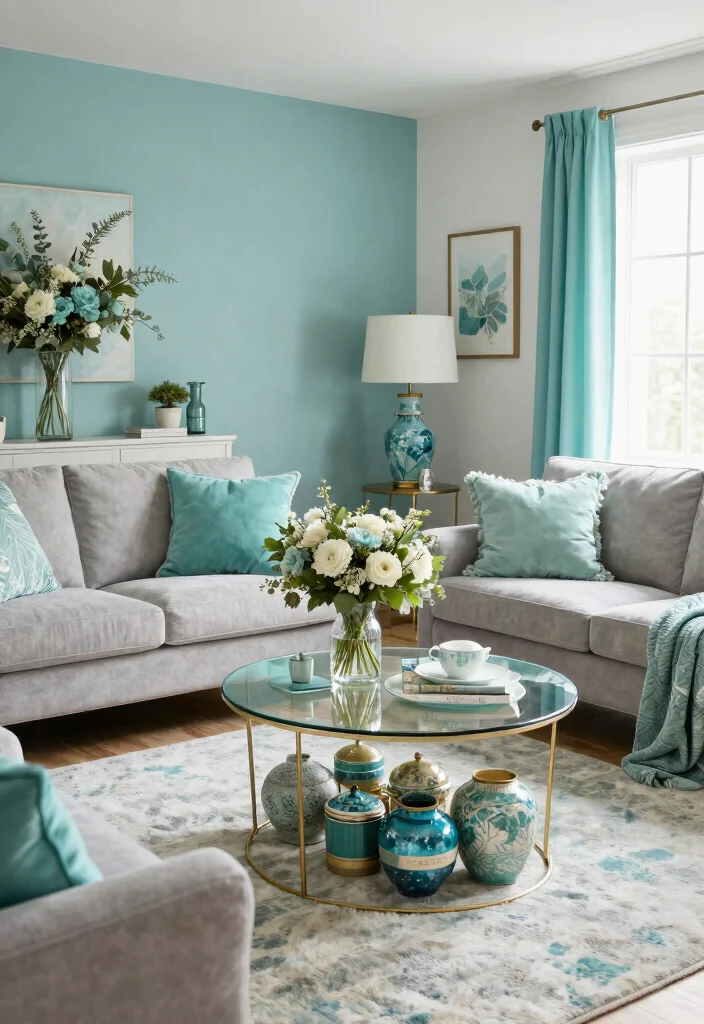 16 Turquoise Living Room Decor Ideas Fresh Vibrant Style - 16. Turquoise Seasonal Decor 1