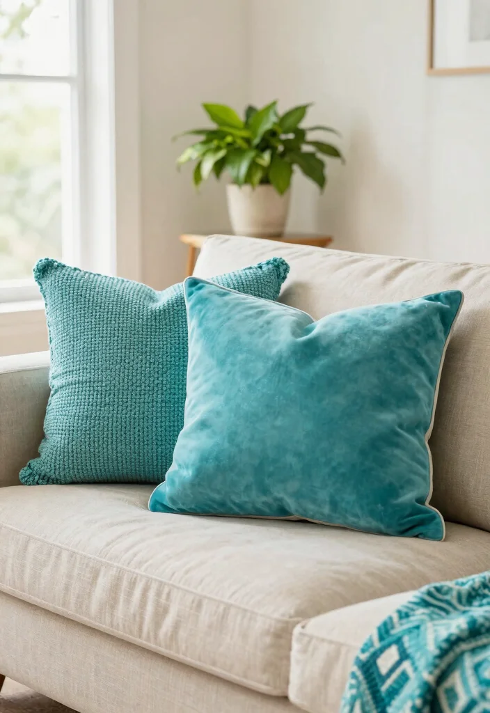 16 Turquoise Living Room Decor Ideas Fresh Vibrant Style - 2. Turquoise Throw Pillows 1