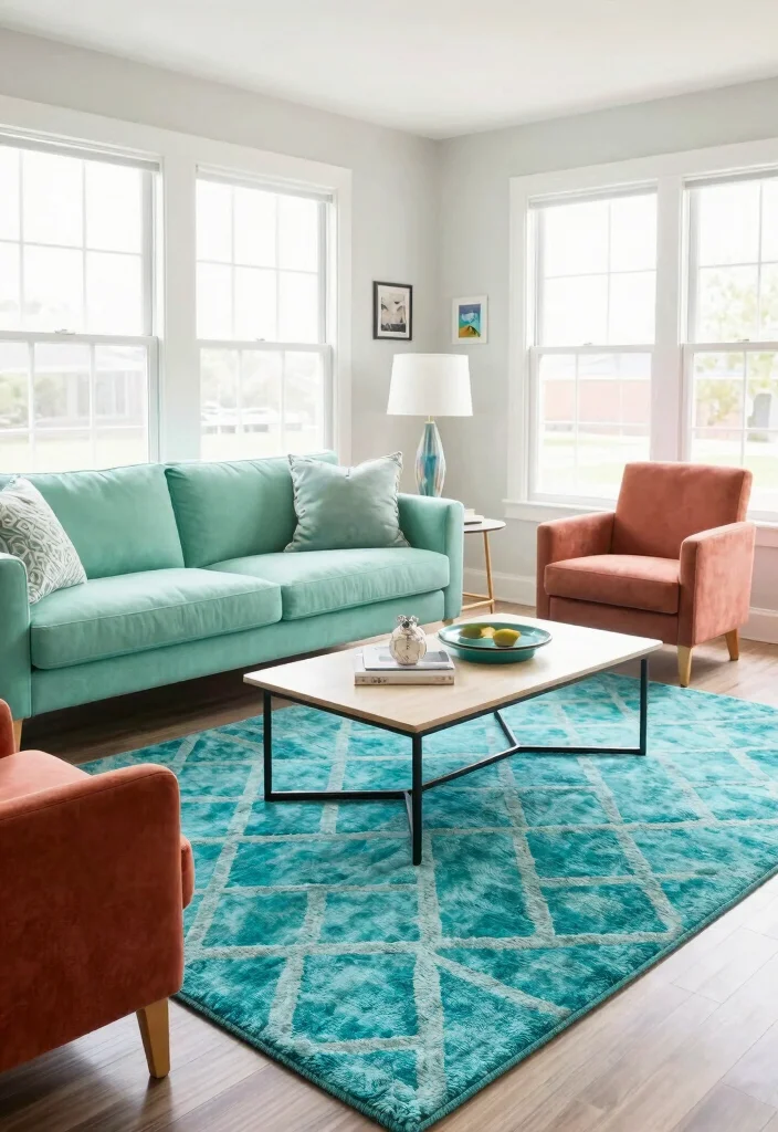 16 Turquoise Living Room Decor Ideas Fresh Vibrant Style - 3. Turquoise Area Rugs 1